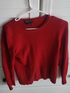 Lord & Taylor Red Crewneck Cashmere Sweater